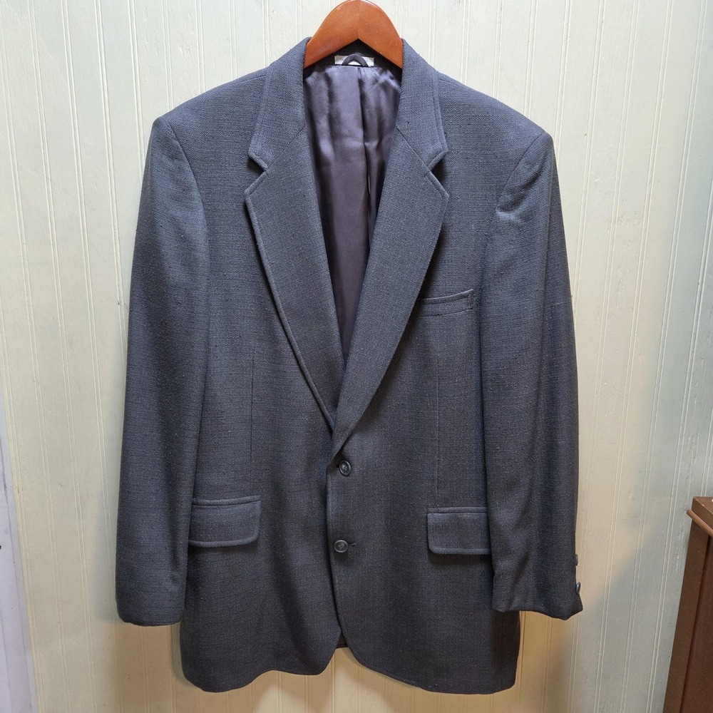 Savile Row Blazer Mens 44 Regular Gray 100% Silk Two Button Sport Coat Jacket